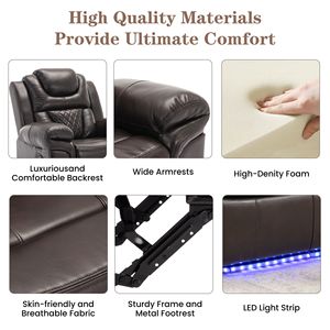 Brown Manual <b>Recliner</b> Chair with LED Light Strip for Home Theater Seating for Living Room & Bedroom - Product Image 4