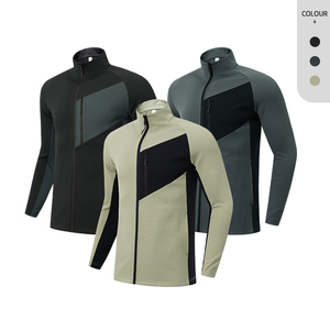 Men's <b>Black</b> Full-Zip <b>Fleece</b> <b>Jacket</b> Color Blocking Sporty Stand Collar Polyester Long Sleeve Breathable Autumn Wear - Product Image 2