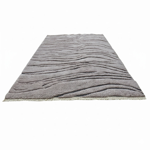 Tapis en laine gris argenté à motifs floraux, texturé, antidérapant, écologique, avec franges, pour salon, chambre et intérieurs d'hôtel - Product Image 2