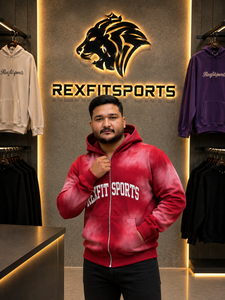REXFITSPORTS 2026 Custom Red Graphic Zip Up Hoodie Unisex Cotton Polyester <b>Fleece</b> Streetwear Full Zip <b>Sweatshirt</b> with Sleeve - Product Image 4