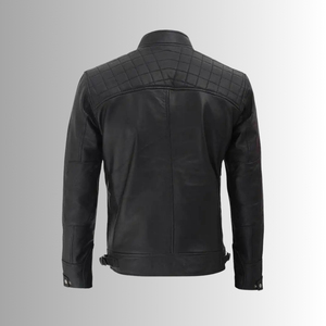 Men's Black PU Leather <b>Waterproof</b> Breathable Eco-Friendly Moto <b>Jacket</b> Stand Collar Zipper Closure Slim Fit Regular Length Solid - Product Image 2