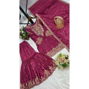 Top de mujer elegante: conjunto de Sharara y Dupatta con bordado y trabajo de secuencia - Product Image 2