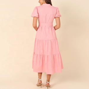 Vestido de Moda al por Mayor para Niñas con Botones al Frente, Elegante, Personalizado, Ropa de Mujer, Vestidos Camiseros con Cinturón, Casual - Product Image 3