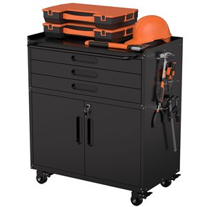 34.3 Inch Heavy Duty <b>Rolling</b> Metal <b>Tool</b> Cabinet with Lockable Doors and 3 Drawers Mobile Workbench Organizer - Product Image 1
