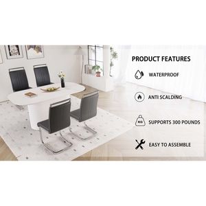 Set da Pranzo 4 Pezzi: Tavolo in MDF Stile Moderno Medievale Crema da 160 cm con Sedie Senza Braccioli in PU e Gambe in Metallo Placcato Argento per Sala da Pranzo - Product Image 6