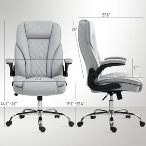 Comoda Sedia da Ufficio Direzionale Grigia con Braccioli Ribaltabili, Certificata BIFMA, in Tessuto Diamantato e PU, Sedia da Scrivania per Casa e Ufficio - Product Image 3