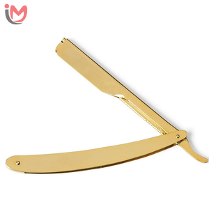 Rasoir de barbier professionnel doré de haute qualité avec manche pliable en acier inoxydable, rasoir droit OEM en gros - Product Image 1