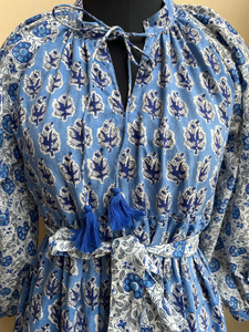 เดรสยาวผ้าฝ้ายพิมพ์ลายบล็อกขายดีปี 2026 เดรสยาวสำหรับใส่ฤดูร้อน เดรสแขนยาว คอจีน สำหรับผู้หญิง - Product Image 3