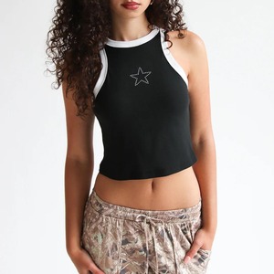 Rhinestone Pattern <b>Turtleneck</b> Vest Women Sleeveless Knit <b>Top</b> Y2K Casual Slim Fit Summer <b>Top</b> - Product Image 3