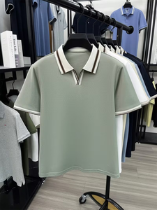 Men's Gray Shirt Short Sleeve Digital Printed Logo Breathable Casual Solid Color Front Design Polyester/Cotton 180g Knitted - Product Image 6
