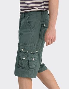T-shirt rayé pour homme avec short cargo en toile 100 % coton, taille mi-haute élastique, respirant, style décontracté, longueur Bermuda - Product Image 3