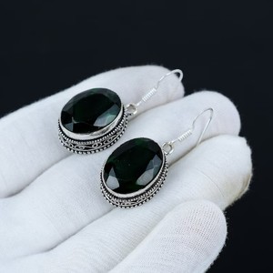 Wholesale Natural Green Emerald <b>Earrings</b> 925 Sterling <b>Silver</b> Handmade Green Emerald Drop <b>Dangle</b> <b>Earrings</b> - Product Image 2