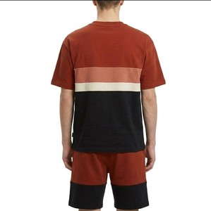 High Quality Men <b>Color</b> Blocking <b>T</b> <b>Shirt</b> And Shorts Set Crew Neck Knitted Cotton Casual Summer Outfit Two Piece Streetwear Look - Product Image 4