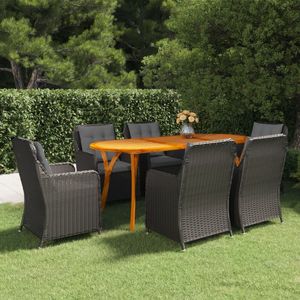 Set da Pranzo da Esterno in Rattan Nero a 7 Pezzi con Tavolo in Teak, Arredamento da Giardino Resistente alle Intemperie, Design Contemporaneo - Product Image 1