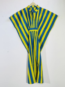 Vestido Maxi a Rayas Azul y Amarillo, Sin Mangas, Holgado, Informal, Tejido de Poliéster, Para Todas las Temporadas - Product Image 1