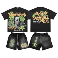 Conjunto de Camiseta y Pantalones Cortos de Algodón 100% Ecológico con Lavado Ácido, Hechos a Medida, para Hombre, con Colores a Juego