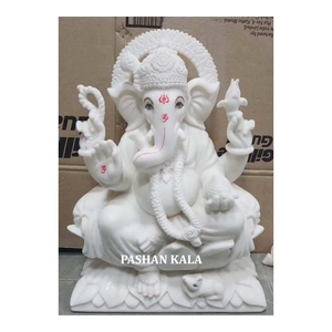 Ídolo de Ganesha sentado en mármol Makrana blanco de alta calidad con superficie lisa y brillante, ideal para regalo de negocios. - Product Image 1