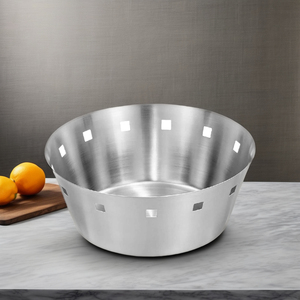 Corbeille à pain en acier inoxydable argenté personnalisable Plat à pain jetable pour fêtes Passe au lave-vaisselle - Product Image 1