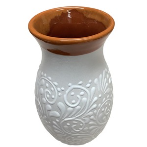 <b>Ceramic</b> Tabletop <b>Vase</b> Matte White with Brown Rim Traditional Floral Design 8-16 Inches Exquisite Durable Decor - Product Image 3