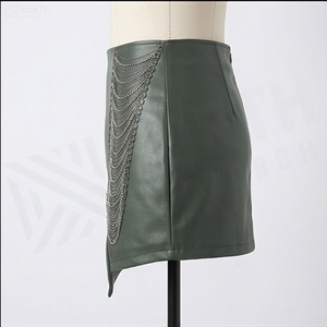 Women High Waist Faux Leather Mini Skirt <b>Asymmetrical</b> Zipper Pencil Solid Color All Seasons Style - Product Image 3