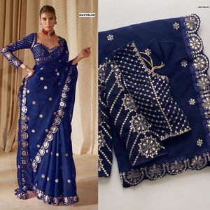 Premium Indian Saree Set Georgette With Sequence Embroidery Work Outfit Wedding Party wear Elegant Festive Wear Outfit For Women - Product Image 2