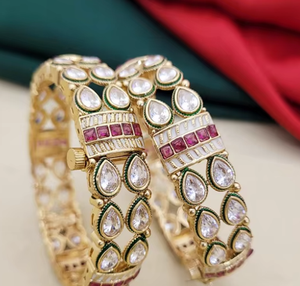 Traditional Trendy <b>Gold</b> Finish With Stones Look Two <b>Set</b> OF <b>Bangles</b> Stylish Openable <b>Bangles</b> for Women For Wedding Wear - Product Image 2