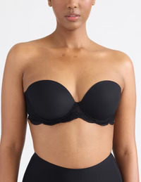 Women's Strapless Wire Free Push-Up Bra Full Cup Lace <b>Trim</b> Seamless Black Lingerie - Product Image 5
