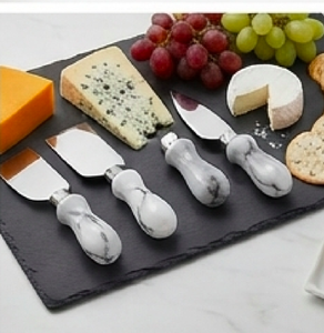 Elegante Juego de 4 Cuchillos para Queso de Acero Inoxidable con Mango de Mármol, Calidad Premium, Acabado Pulido Espejo, para el Hogar y Eventos - Product Image 3