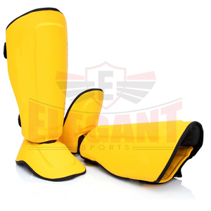 Protège-tibias et pieds légers jaunes et noirs durables pour l'entraînement de combat, en cuir avec fermeture auto-agrippante, équipement de boxe protecteur - Product Image 5