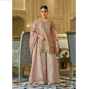 Designer Kanjivaram Suit Palazzo with Dupatta Set Pure Viscose <b>Women</b> <b>kurta</b> Set <b>for</b> Wedding & Special Occasion at Bulk Price - Product Image 1