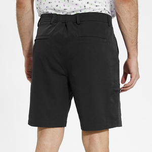 Shorts noirs unis pour hommes, taille mi-haute, style décontracté avec poches, séchage rapide, tissu tissé, fermeture boutonnée - Product Image 2