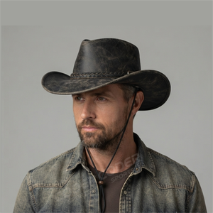 Chapeaux de cowboy western en cuir PU de qualité supérieure avec cordes tressées uniques, larges bords courbés, pour l'équitation et les vacances - Product Image 5