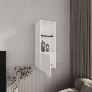 Armadietto da parete bianco da 43,3 pollici di altezza per soggiorno, 1 anta e 3 ripiani - Product Image 6