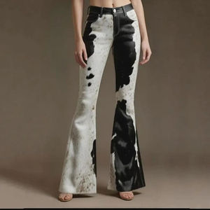 Pantalones de Invierno para Mujer, Hechos a Mano, de Cuero Genuino, de Alta Calidad, con Botones, Color Negro y Blanco - Product Image 3