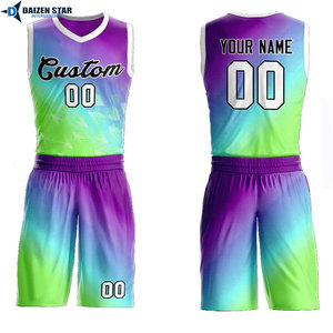 Custom Basketball Jersey Set Blue Gradient V-Neck Sleeveless Sublimated Mesh Breathable Elastic Waist Adult Unisex 100% - Product Image 3