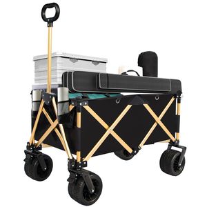 Carrello Pieghevole in Lega di Alluminio Resistente con Ruote Grandi, Manico Regolabile e Portabevande per Campeggio e Spiaggia - Product Image 2