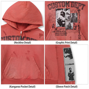 Boxy Fit Hoodie Mens 450gsm <b>Hoodies</b> Sun-bleached Mud Wash Distressed Streetwear Custom Made Pullover <b>Red</b> Heavyweight Vibe - Product Image 3