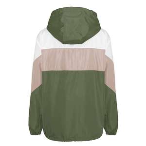 <b>Men</b> Color Block Hooded <b>Jacket</b> Full Zip Drawstring Olive Green <b>White</b> Sporty Windbreaker - Product Image 2