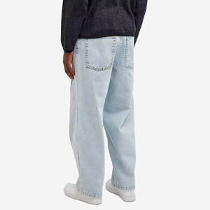 Jean en denim de coton épais bleu clair, coupe baggy, taille haute, jambe affinée, personnalisable, pour homme - Product Image 5