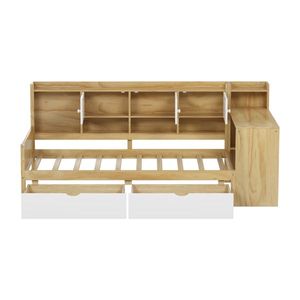 Multi-Functional L-Shape Wooden Daybed with Seven Storage Cabinets and Two Drawers Includes Built-In <b>Study</b> <b>Desk</b> - Product Image 6