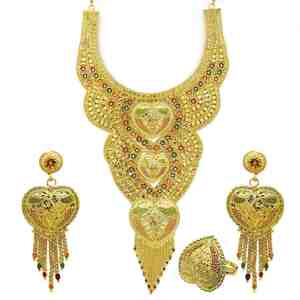 Wholesale 14K 18K 24K Micron Gold Plated Dubai Style Heavy <b>Bridal</b> Long Jewelry Set Traditional Jewelry Set Brass Fashion Jewelry - Product Image 1
