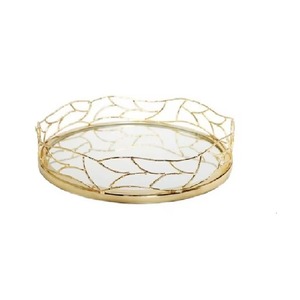 High End Quality Oval Gold Plated Decorative <b>Tray</b> Abstract Pattern Glam Style Mirror Surface Single-Piece Package - Product Image 1