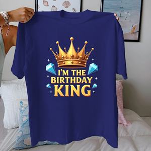 I M THE BIRTHDAY KING con corona, Camiseta de algodón puro para mujer, ajuste cómodo - Product Image 2
