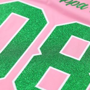 Pink <b>Green</b> Glitter Three Letter Shirt Women Short Sleeve Casual Tee Fashion Top Embroidered Letter Design Trendy Daily Wear - Product Image 5