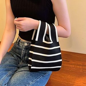 Borsa Tote Versatile da Donna in Lana Lavorata a Maglia, Borsa a Secchiello, Borsa a Scatola, Borsa a Mano - Product Image 5