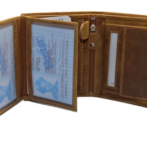 Men's Slim Vertical <b>Trifold</b> RFID Blocking Crazy Horse Full Grain Leather <b>Wallet</b> Fashion Luxury Vintage Design Open Short Coin - Product Image 2