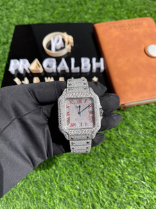 Montre de luxe entièrement sertie de moissanite, boîtier carré, mouvement automatique mécanique, acier inoxydable, cadran saphir, chiffres romains, étanche - Product Image 3