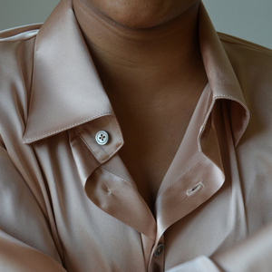 Chemisier en Soie pour Femme à Manches Longues, Col Revers, Boutonné, Couleur Unie, Tendance, Élégant, pour le Bureau, en Soie de Mûrier - Product Image 4
