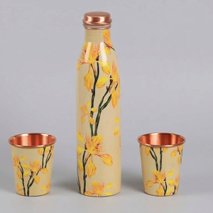 Bouteille d'eau en métal bohème florale lavande-pissenlit avec gobelets assortis et couvercle – Portable pour voyage et usage domestique - Product Image 5