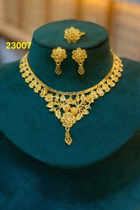 Ensemble de bijoux de mariée traditionnels indiens, plaqué or et argent, collier et boucles d'oreilles à motifs floraux pour les mariages (modèle 23039/23040) - Product Image 5